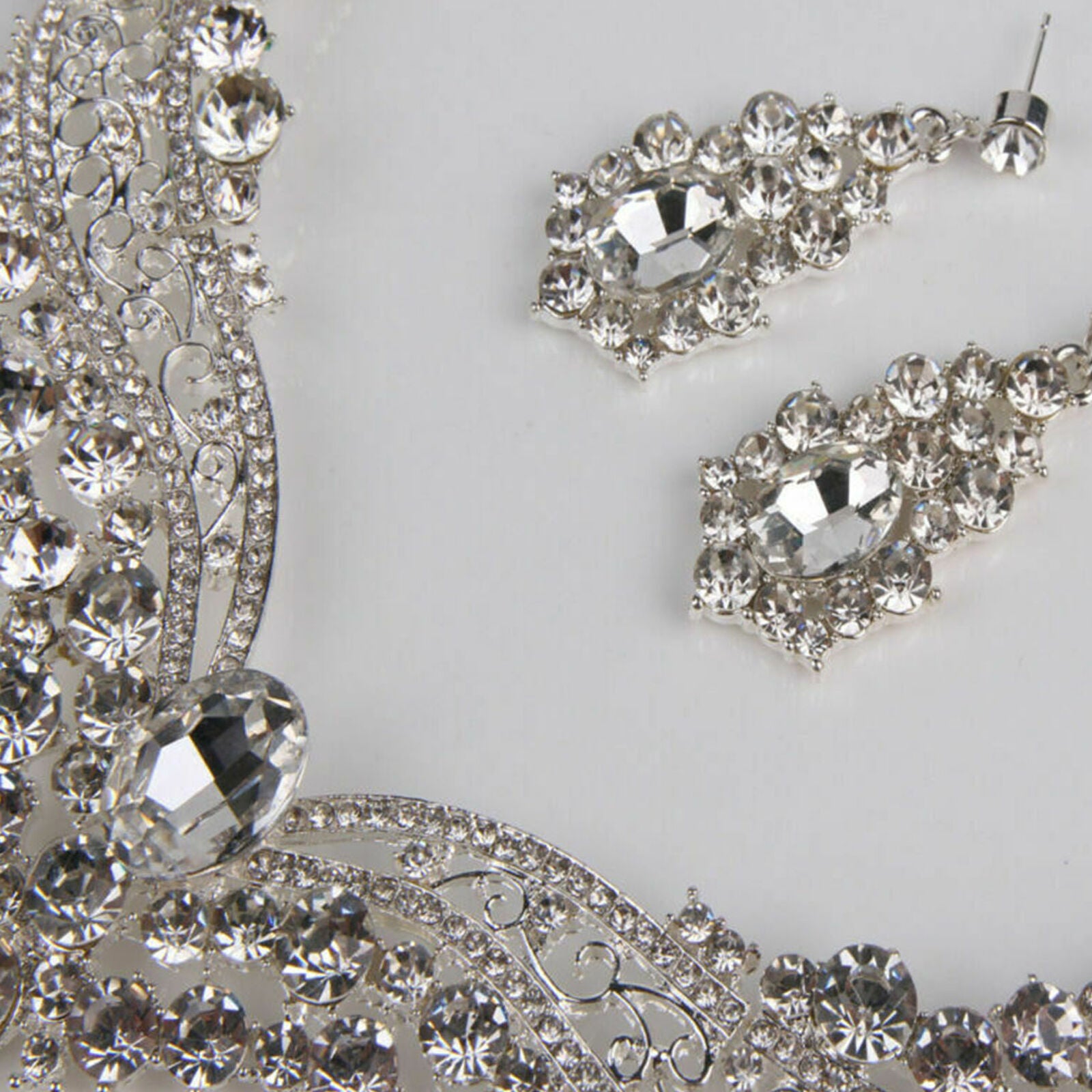 Women Bridal Wedding Cut Crystal Cubic Necklace Earrings Jewelry Set Prom Party
