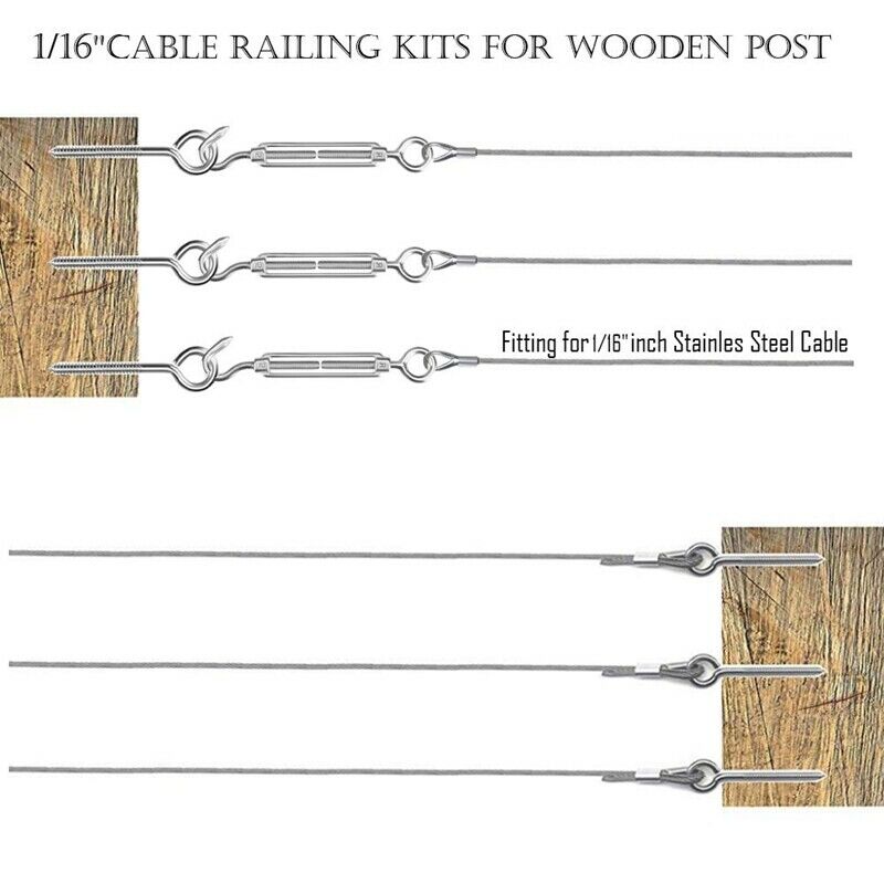 1/16 Inch Cable Railing Kit for Wooden Post Turnbuckle Wire Tensioner StrainerF5