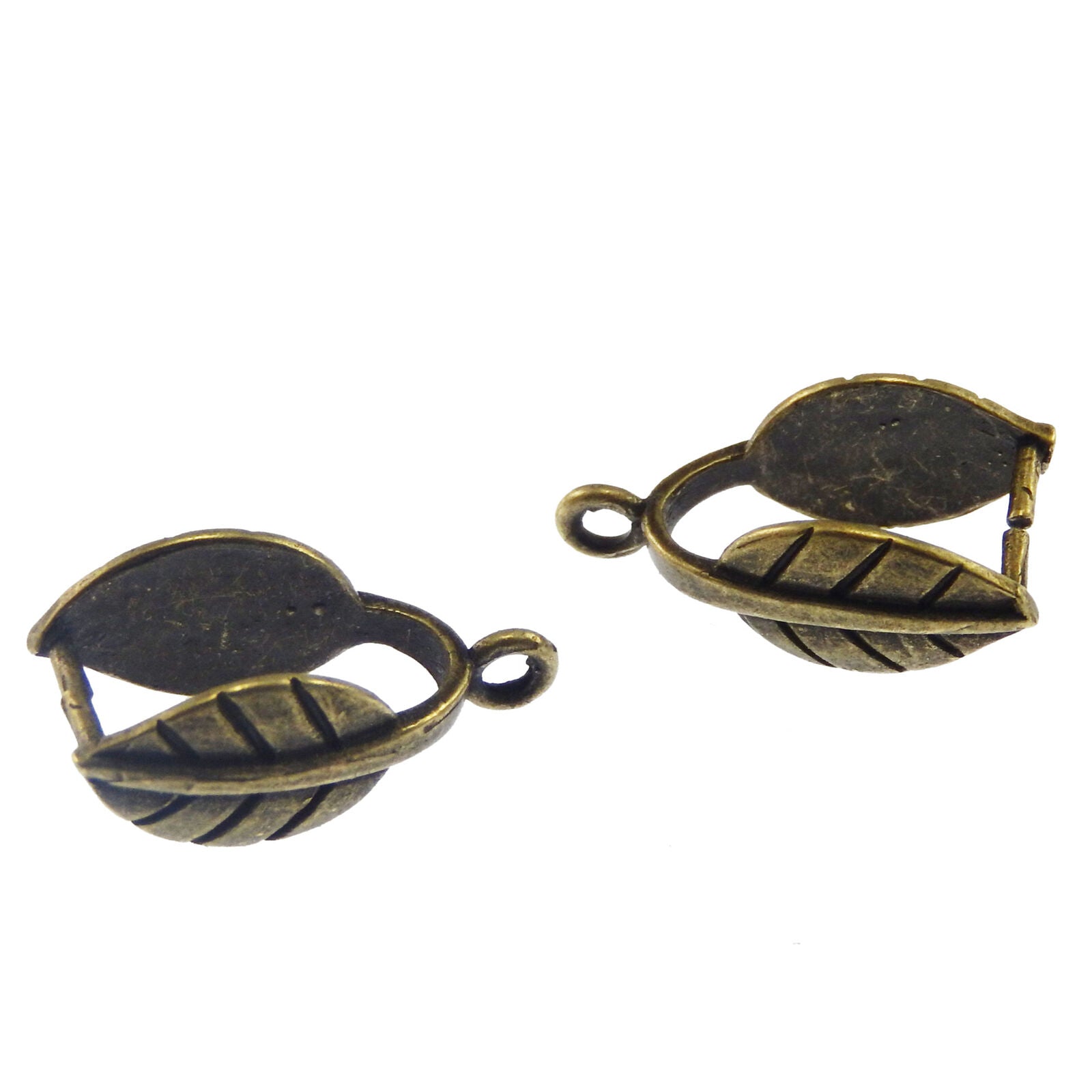 12pcs Antiqued Bronze Tone Brass Vivid Leaf Clasps End Pendant Findings 37468
