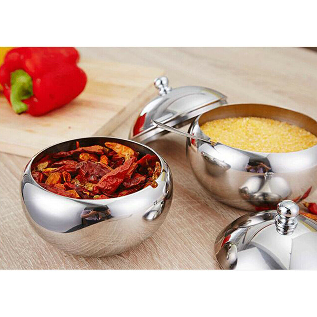 Seasoning   Jars   with   Spoons   Stainless   Steel   Spice   Jars   Condiment