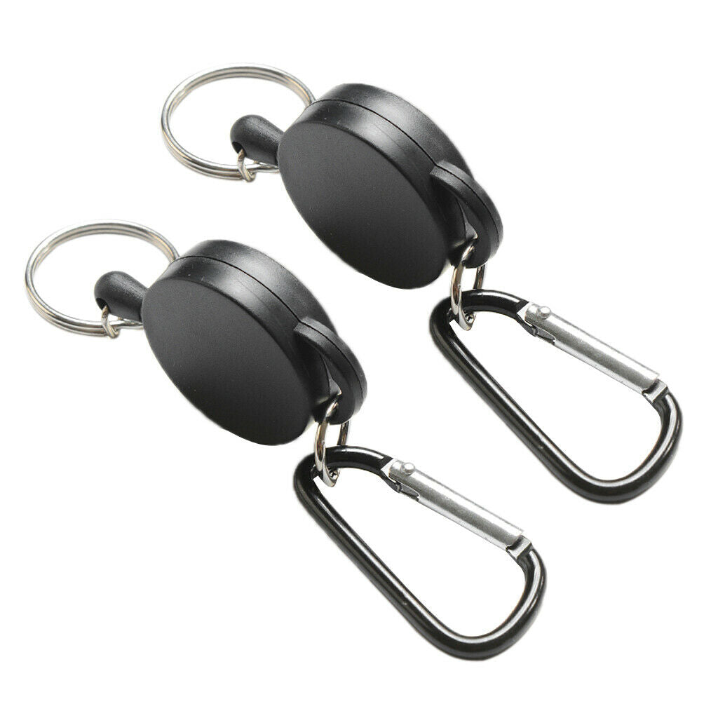 2 Pack Retractable Keychain Hiking Belt Clip Carabiner Durable Split Ring