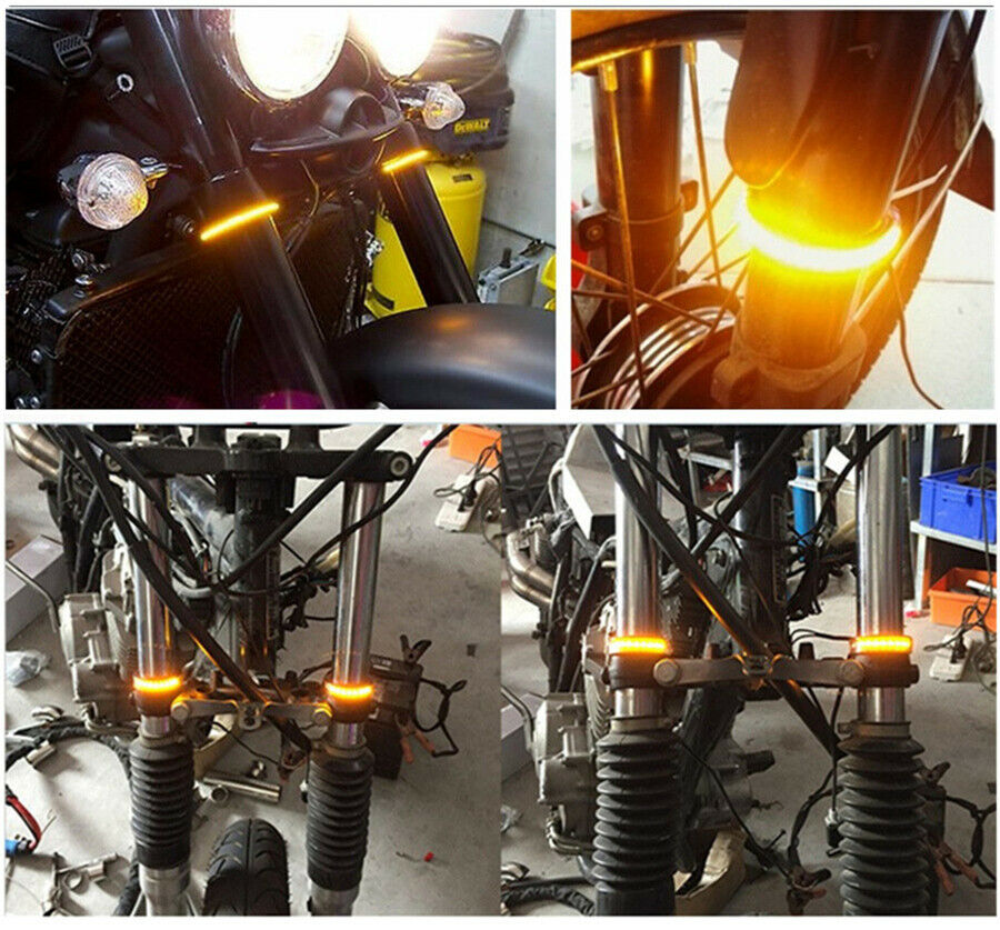 2Pcs Dual Colors Motorcycle Fork Flowing Sequential Turn Signals+DRL LED Strips