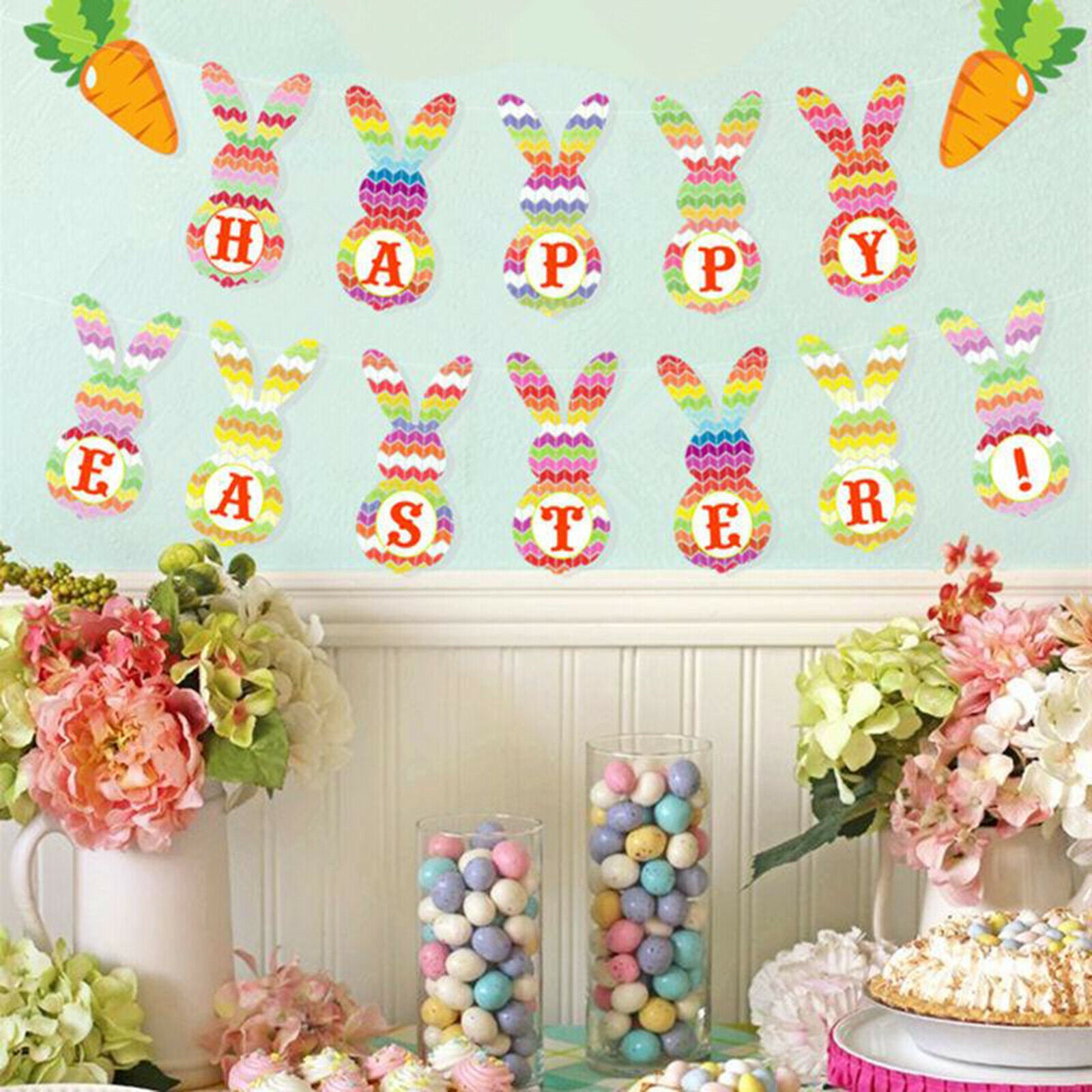 Bunny Banner Hanging Banner Easter Ornaments Happy Easter Indoor Outdoor