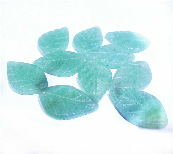 10Pcs 22x13x3mm Natural Green Aventurine Hand-Carved Leaf Pendant Beads HH8407