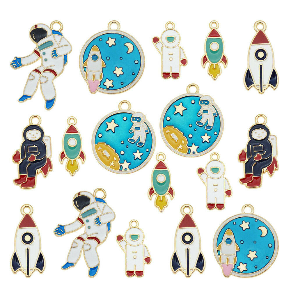 14 Mix Enamel Astronaut Charm Aerospace Series For Pendant Jewelry Crafts 2-3cm