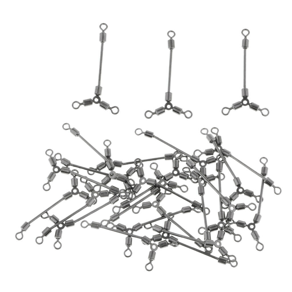 50pcs/lot Copper 3 Way Fishing Rolling Barrel Swivels Bearing Connector Solid