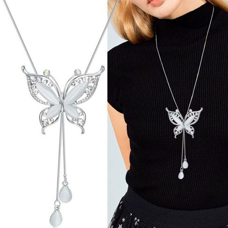 Opal Stone Butterfly Chain Sweater long Necklace Pendants Gift for Girl J.l8