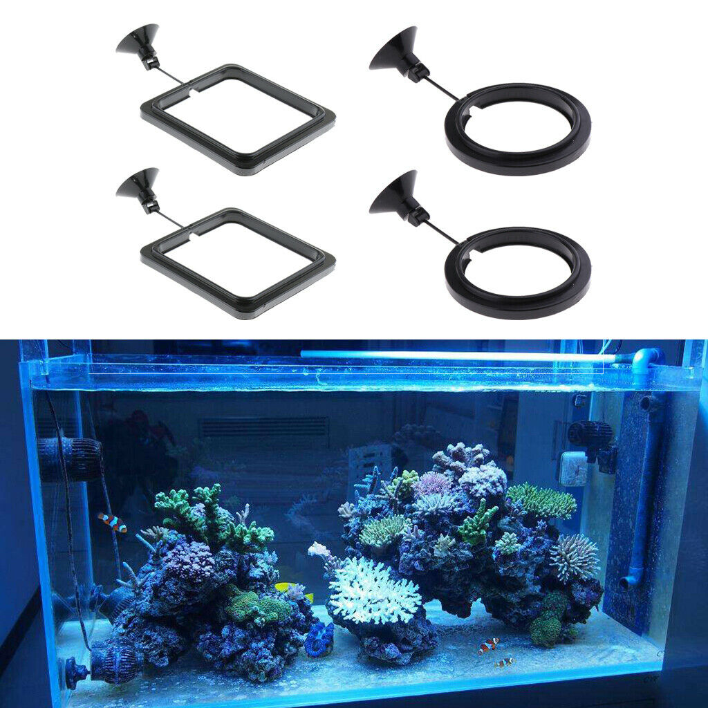 4 Pieces Fish Square and Round Floating Food Feeder Suction - Cup Circle, Black