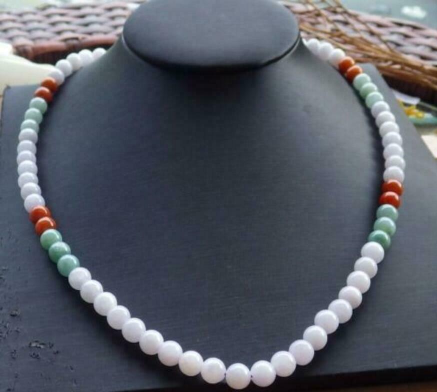 1pcs Certified Natural 8MM 3 Color A JADE Jadeite Round Beads Necklace 20"