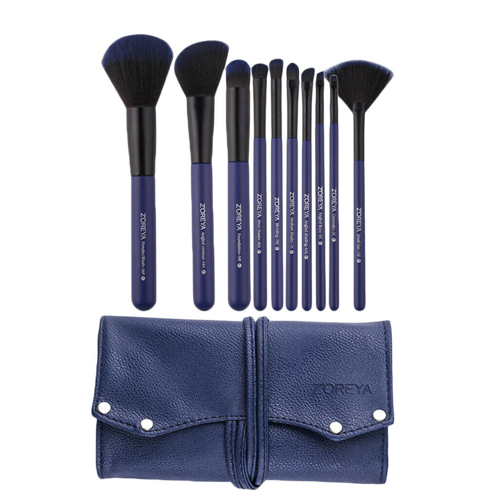 10 Pcs Makeup Brush Set for Eye shadow Blusher Face Powder Foundation Blue
