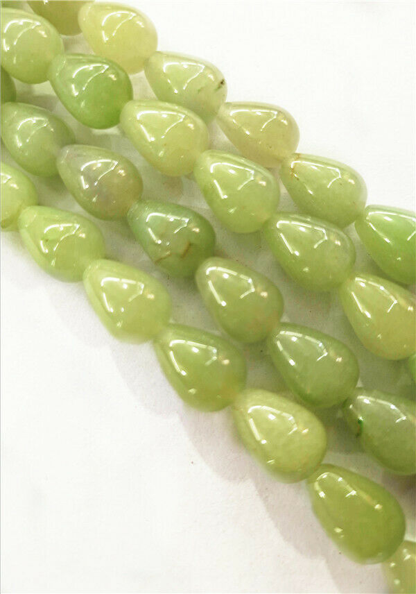 1 Strand 14x10mm Natural Green New Jade Teardrop Spacer Loose Beads 15.5" HH7860