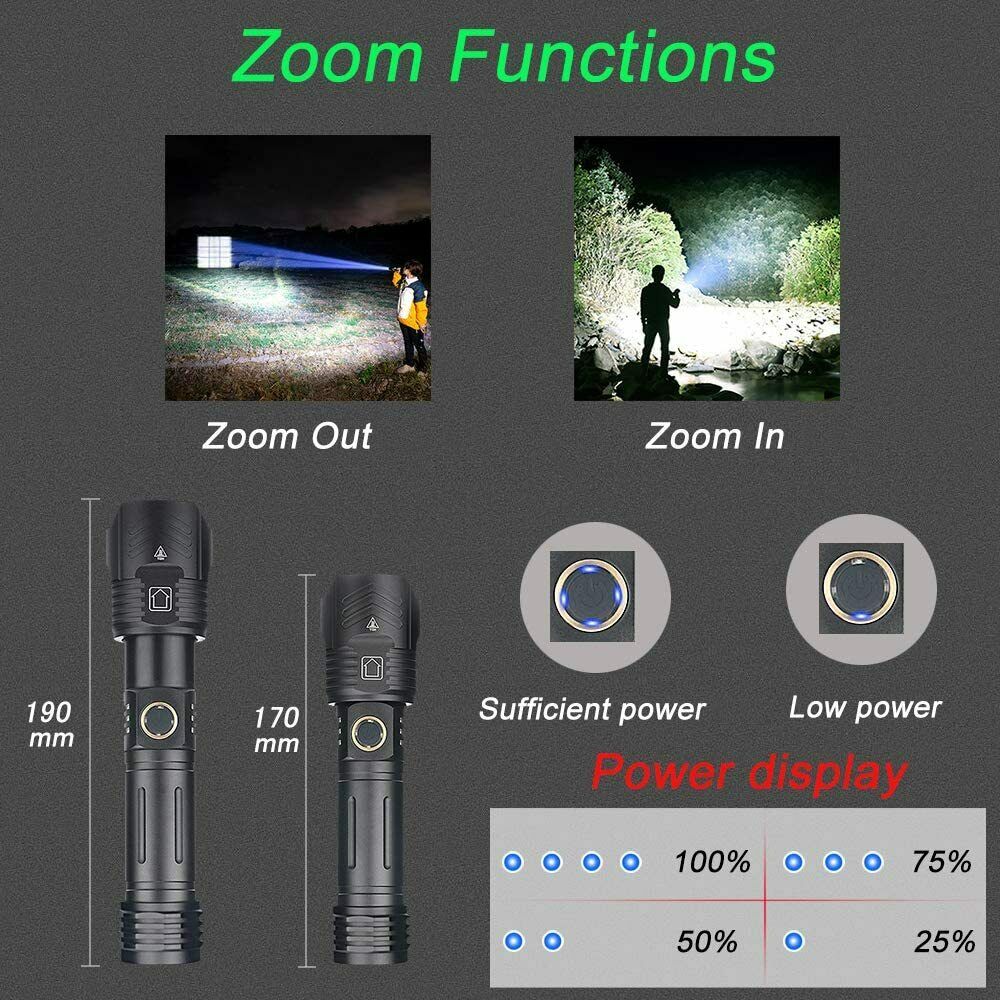 Ultra-clear Flashlight LED Outdoor Waterproof USB Portable Zoom Camping Light