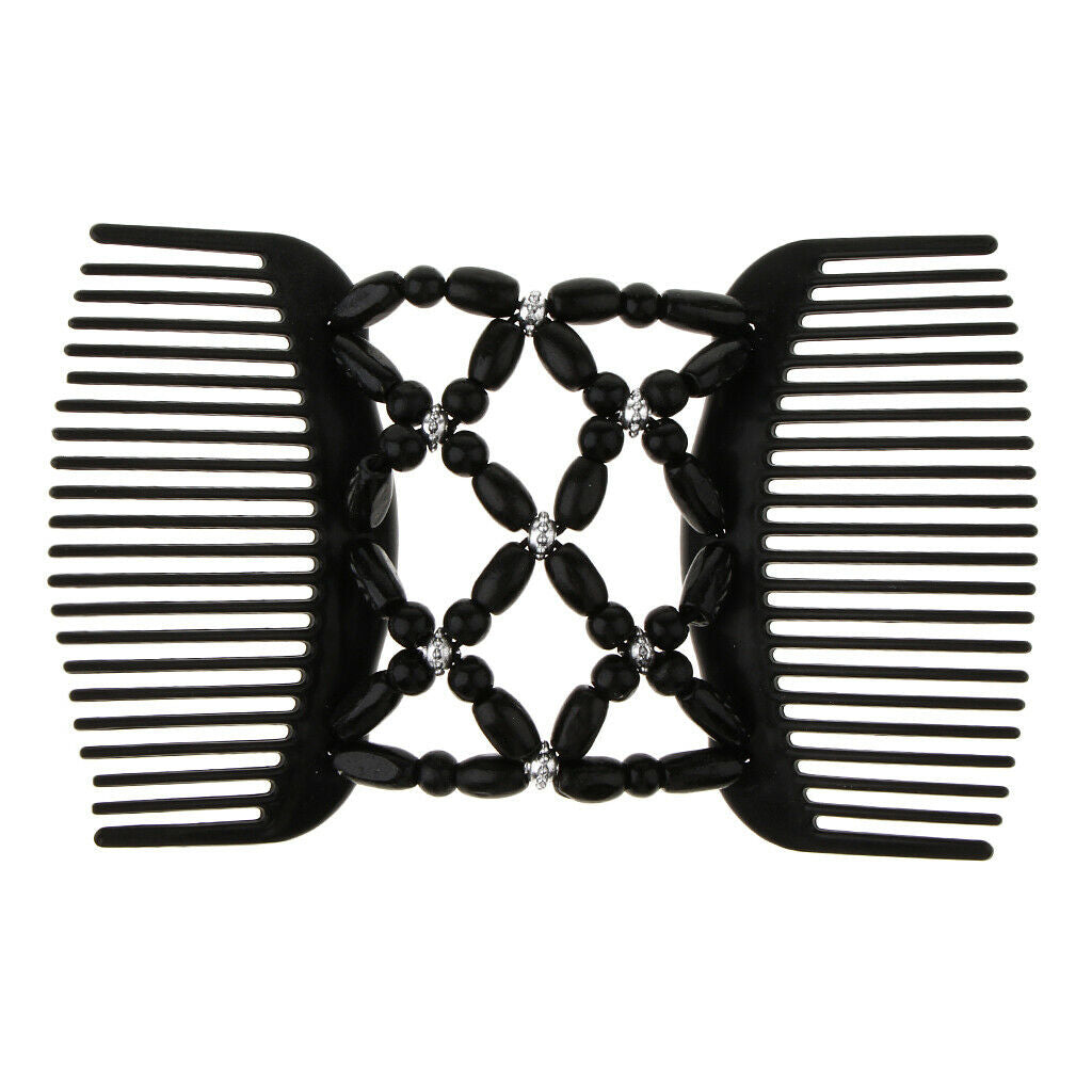 Prettyia 4x Wooden Bead Double Hair Comb Clips Stretch Hair Stying Accessory