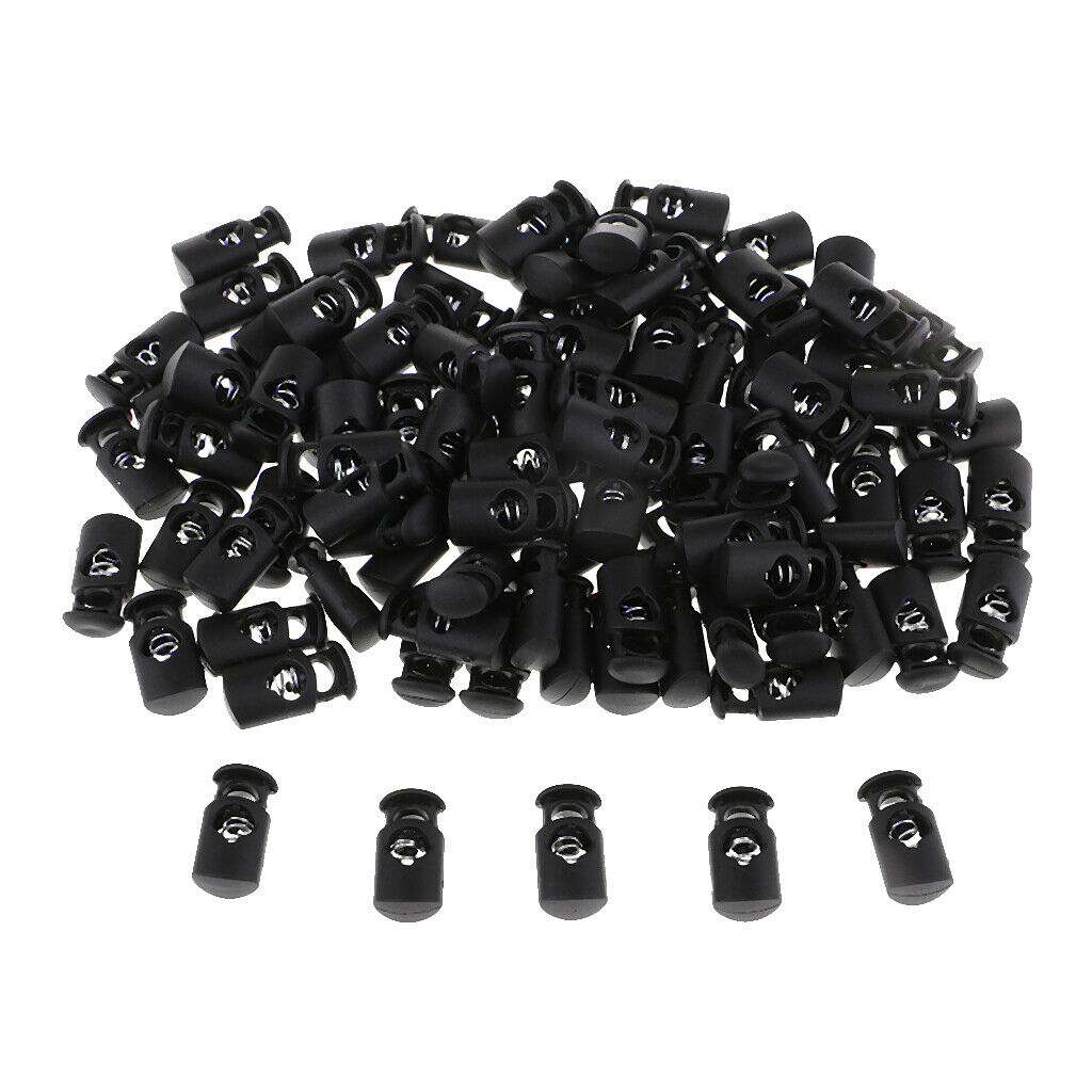 100Pcs Plastic Clothing Cord Locks Clip Ends Lanyard Toggle Stopper Black