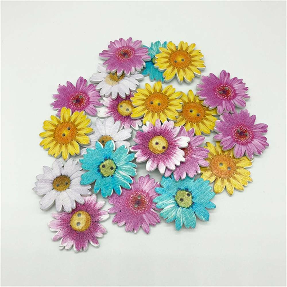 50Pcs Lot Wooden Buttons Sewing 2-holes Scrapbooking Button Crafts Flower Shape