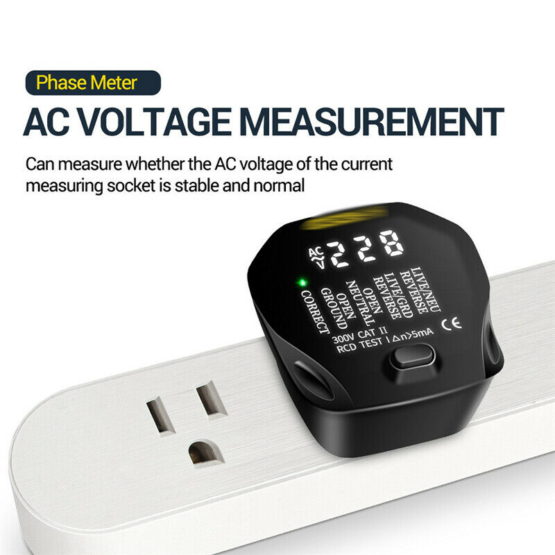 Socket Voltage Tester Electrical Wiring Screen Fault Test for US Plug 90V~250V