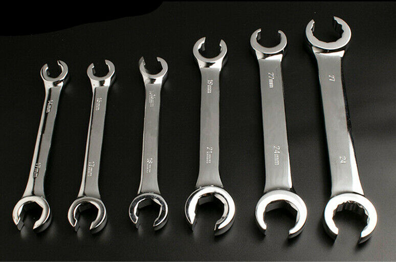 6Pcs 6-Point Car Flared Nut Spanner Wrench Set 6mm-19mm Universal Metric Size