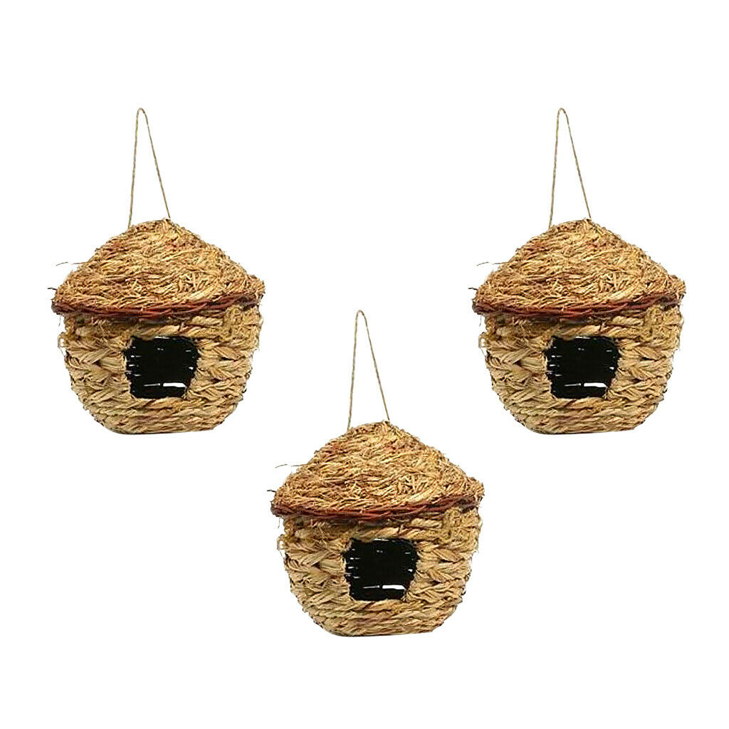 3Pcs Bird Nest Hanging Small Birdhouse Wild Grass Weave for Canary Finch