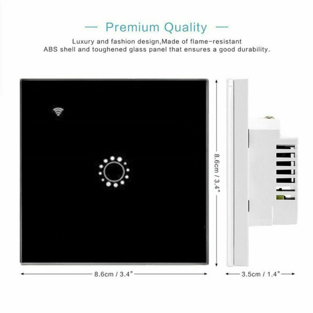 Home 1 Gang WiFi Smart Wall Touch Light Switch Glass Panel For Alexa/Google APP