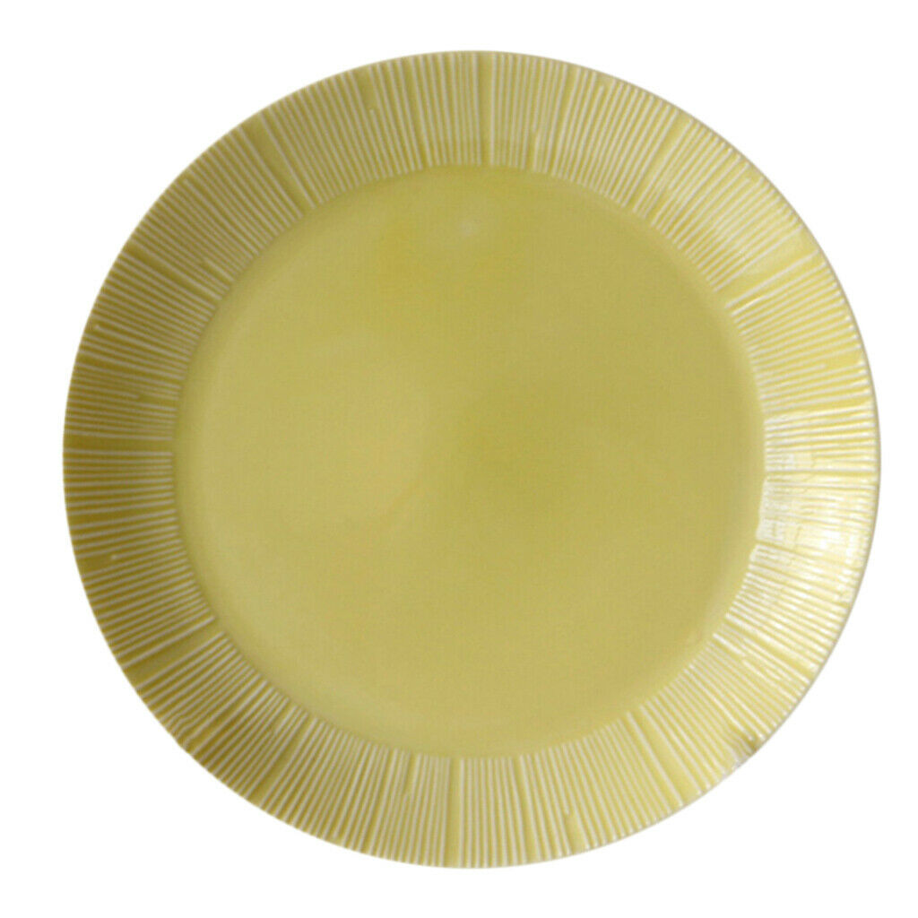 1Pc Round Embossment Pattern Ceramic Tableware Household Dish Plate Yellow