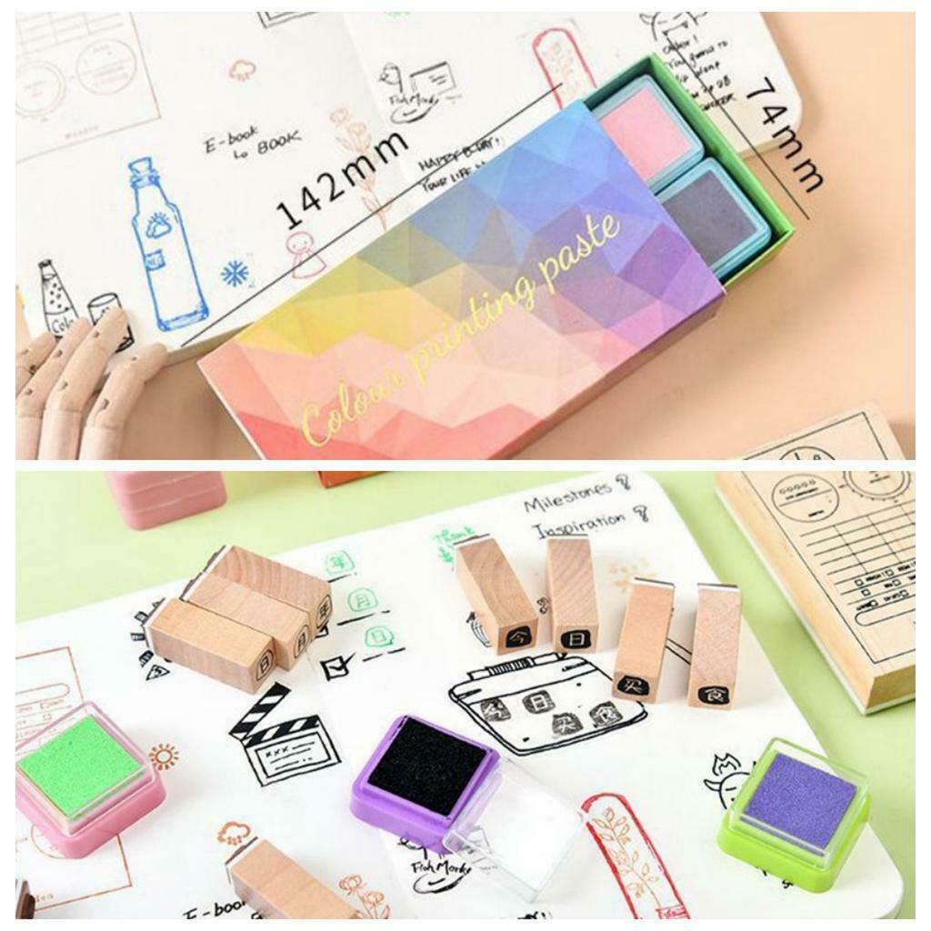 16Pcs Eco-friendly Ink Pad Pigment Wood Washable Kids Finger Stamp Pads Kit