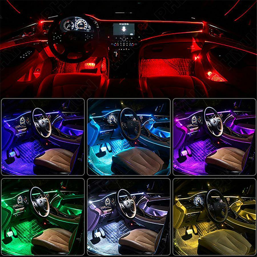 13PC Wireless APP Control Optic Fiber LED EL Light Car Interior  Atmosphere Lamp