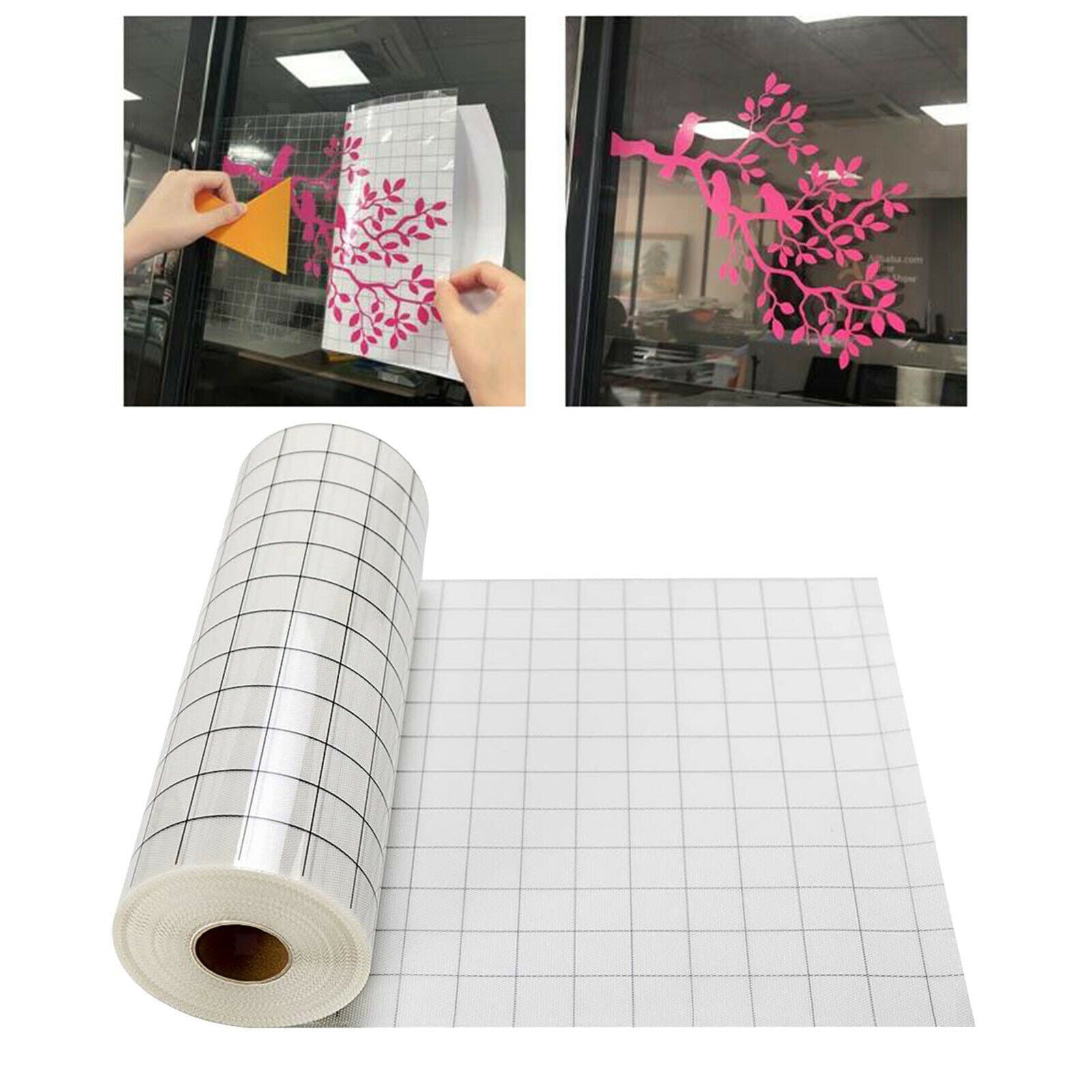 2Roll Clear Vinyl Transfer Paper Tape Black Alignment Grid 12 x 60'' for Cricut