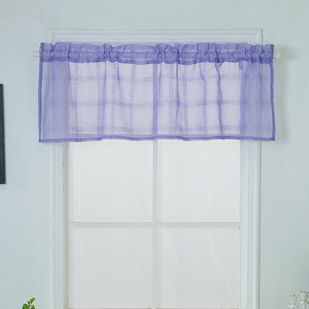 Yarn Rod Pocket Sheer Curtain Valance for Kitchen Bathroom Purple-137x90cm