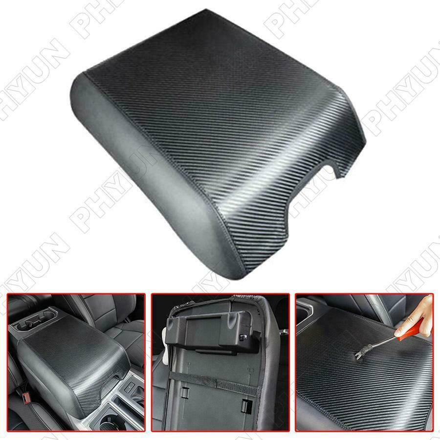 For 2015-20 Ford F150 Center Console Armrest Cover Leather Pad Carbon Fiber Look
