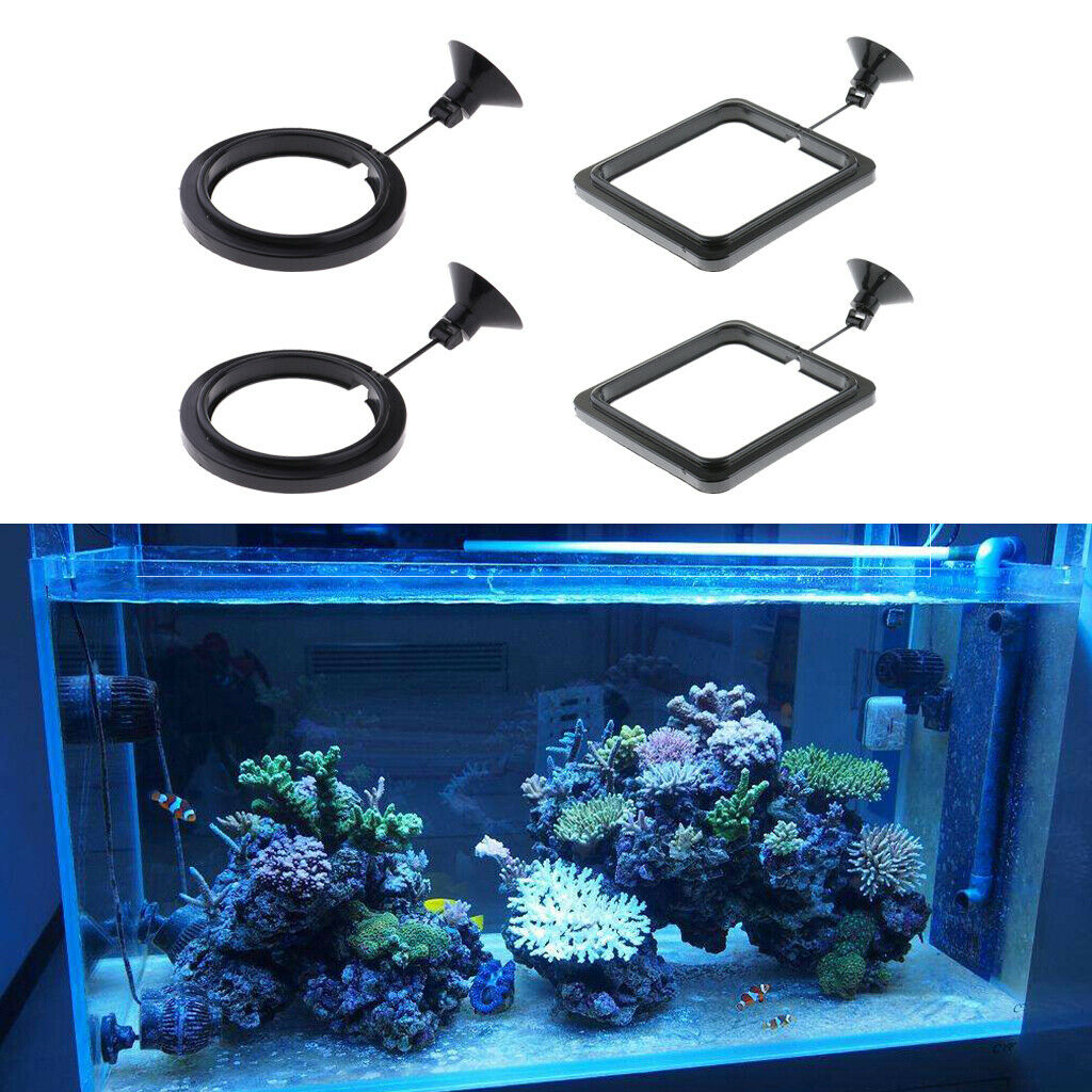 4 Pieces Fish Square and Round Floating Food Feeder Suction - Cup Circle, Black