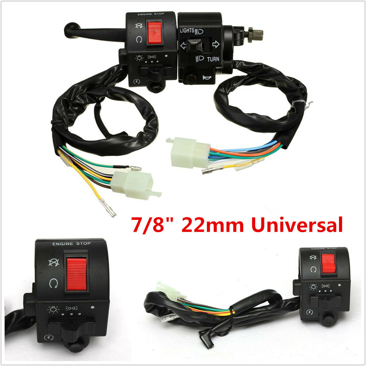12V Universal Motorcycle 7/8" Handlebar Horn Turn Signal Electrical Start Switch