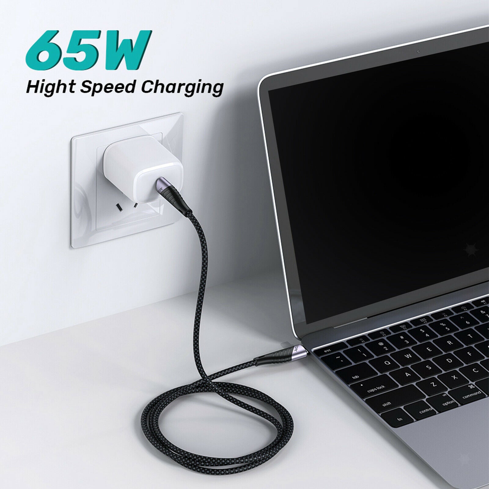 USB C to USB C Fast Charging Cable 65W PD USB 3.1 Type C Charger Cord 6.6ft