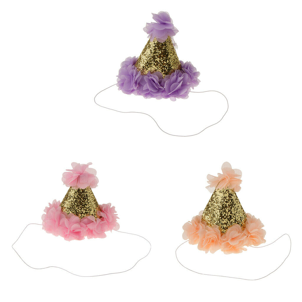 Sweet Girls Flower Sequin   Birthday Hat Toddler Headwear  Pink