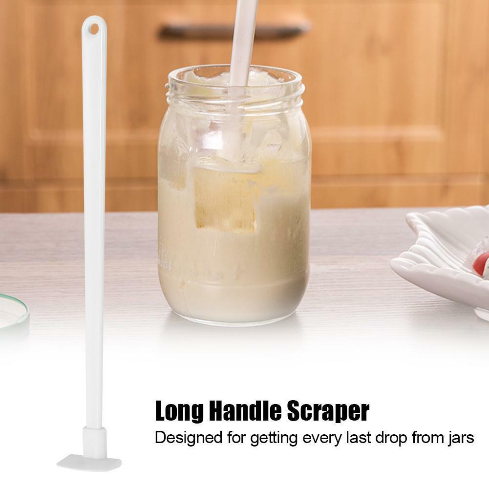 9" Last Drop Silicone Mini Spatula & Jar Scraper Scoop Long Handle Tool- White.