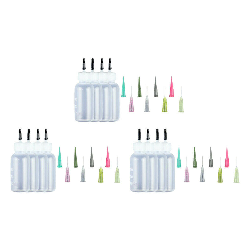 30ml Ink Syringe Bottles w/ Paint Lubricant Liquid Needle Tips Sealing Caps