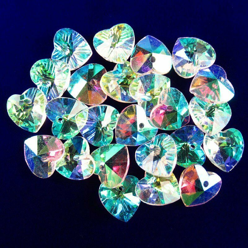20Pcs 14x14x7mm Faceted AB White Titanium Crystal Heart Pendant Bead 16g A-330SJ