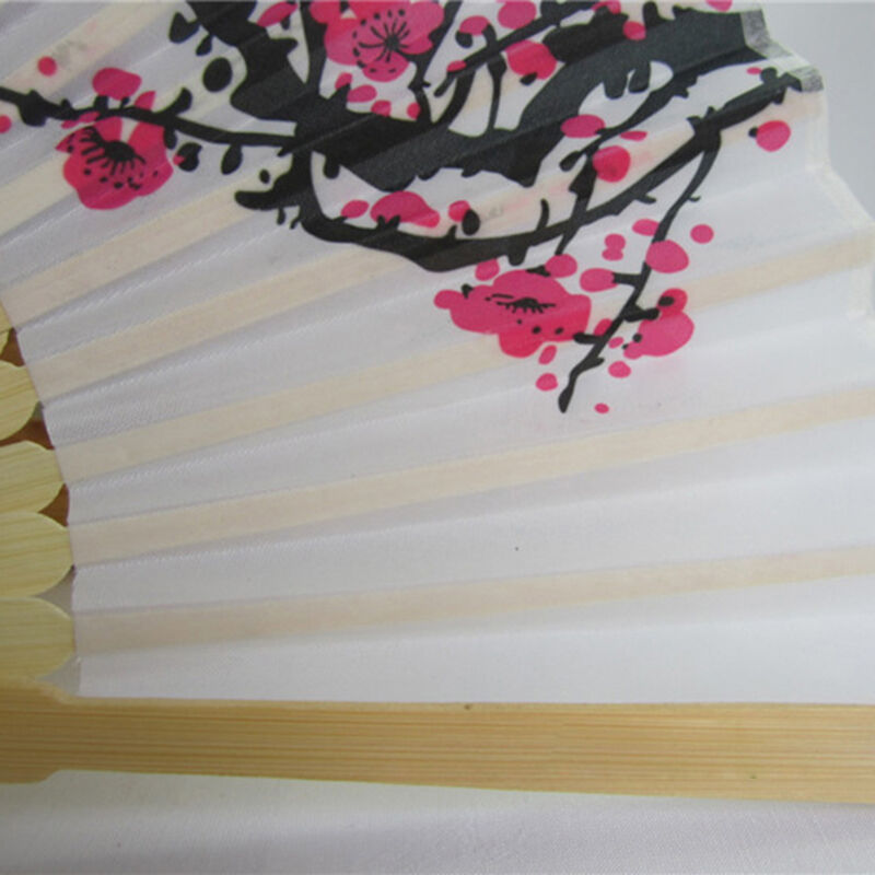 Chinese Folding Hand Fan Japanese Cherry Blossom Design Silk Costume Part.l8