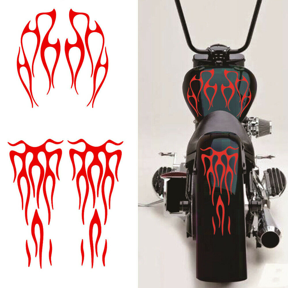 Red Flame Style Stickers Decals Trim For Motorcycle Gas Tank & Fender Universal