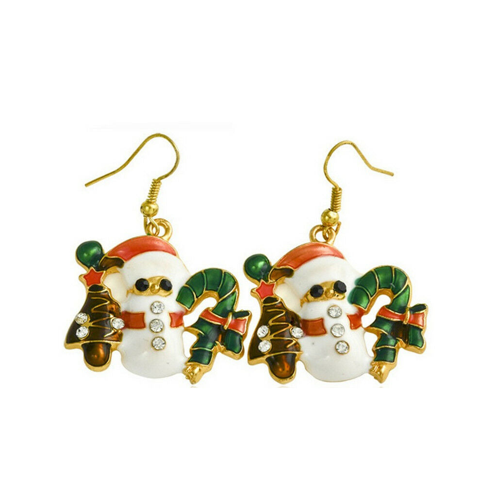 2 Pairs Novelty Christmas Gift Party Dangle Xmas Santa Bell Snowman Earrings