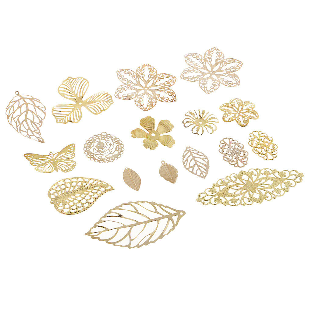 17x Metal Filigree Leaves Charm Pendant For DIY Necklace Bracelet