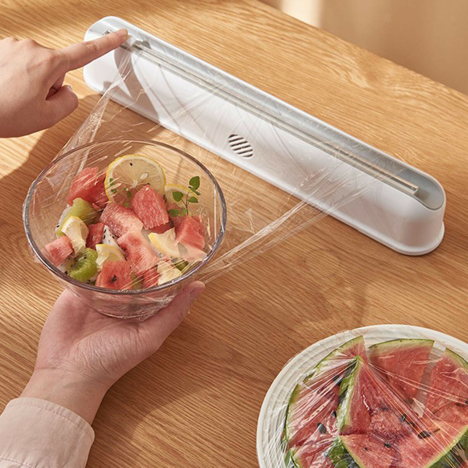 Food Wrap Dispenser Refillable Film Baking Cutter with Suction Cup BPA Free