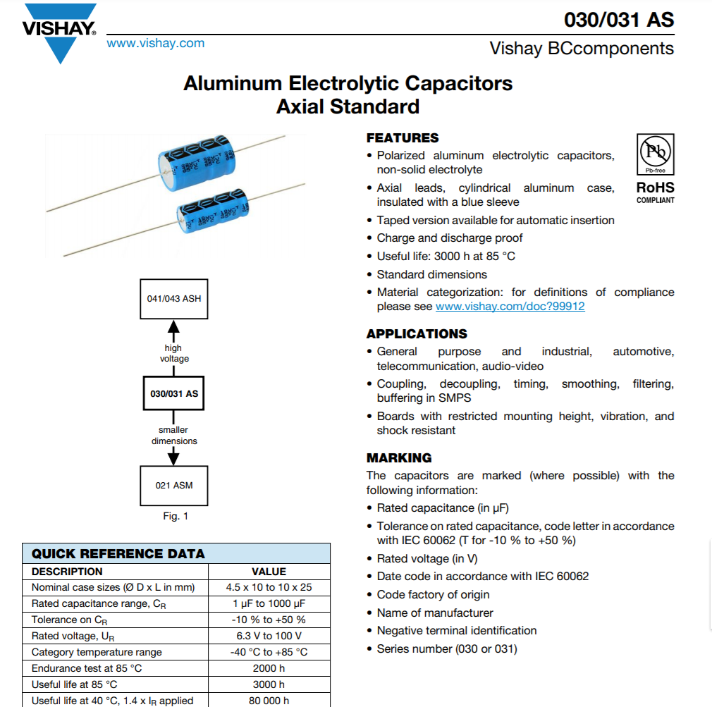 10pcs-Vishay BC 030 AS 10uF (10µF) 63V Axial Electrolytic Capacitor - 6x10mm