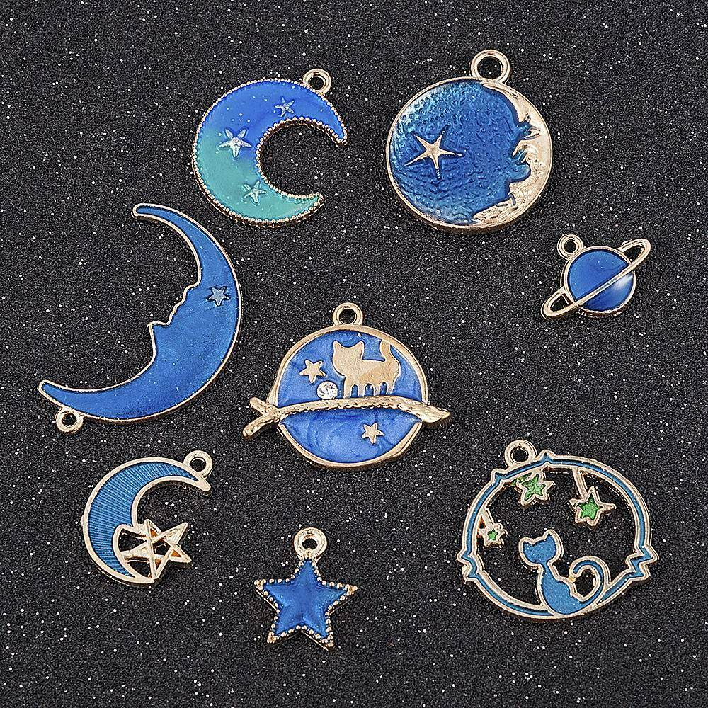 8PCS Moon/Star/Planet Enamel Charm Pendant For DIY Earrings/Bracelet Craft New