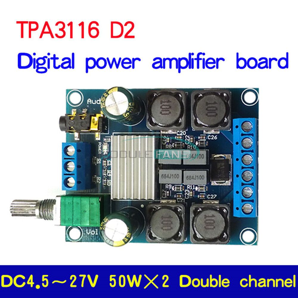 DC4.5-27V TPA3116 D2 50W+50W 50Wx2 Dual Channel Power Amplifier Board Stereo