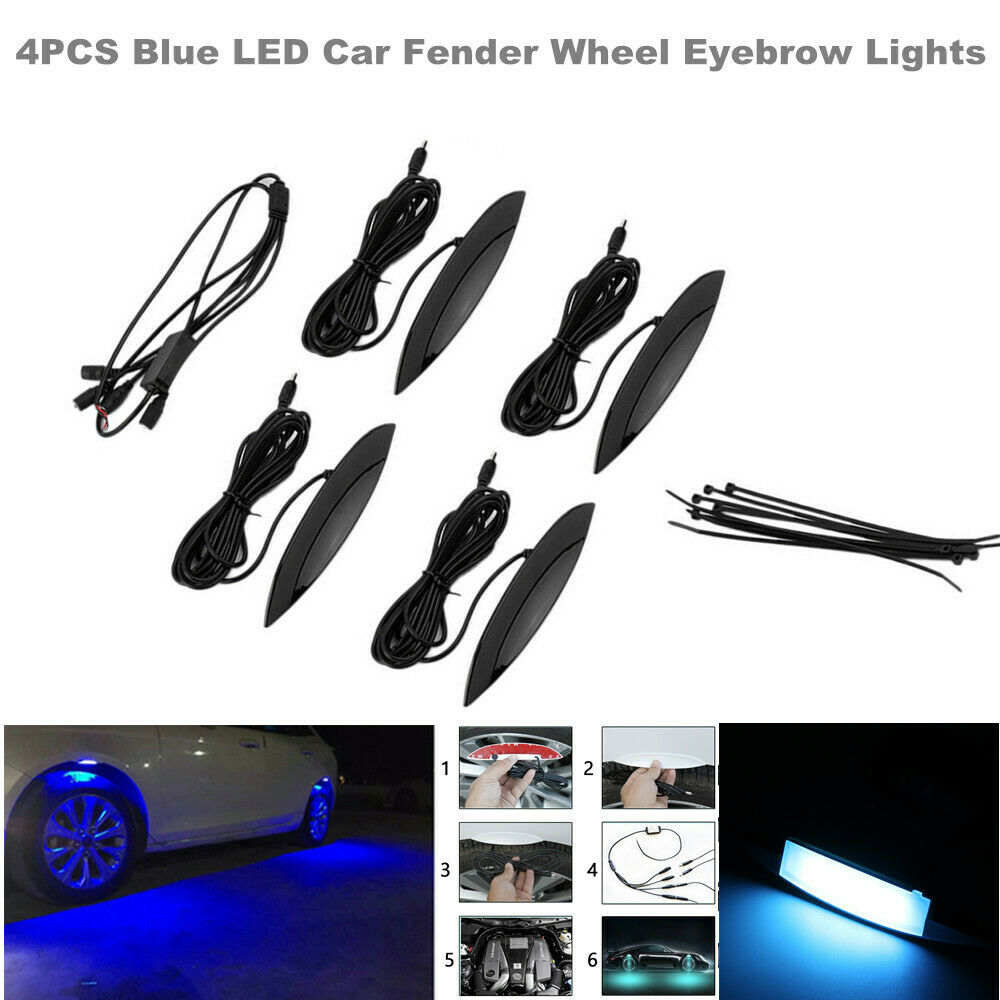 4Pcs Car Fender Flares Arch Wheel Eyebrow Blue Lamp LED Ambient Light Waterproof