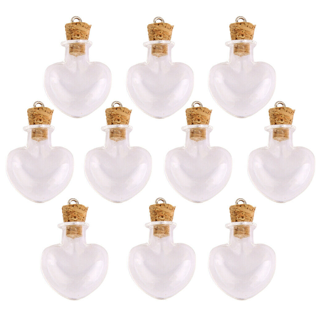 10pcs Glass Cork Bottle Jars Vials Wishing Bottles DIY Pendant -Heart shape