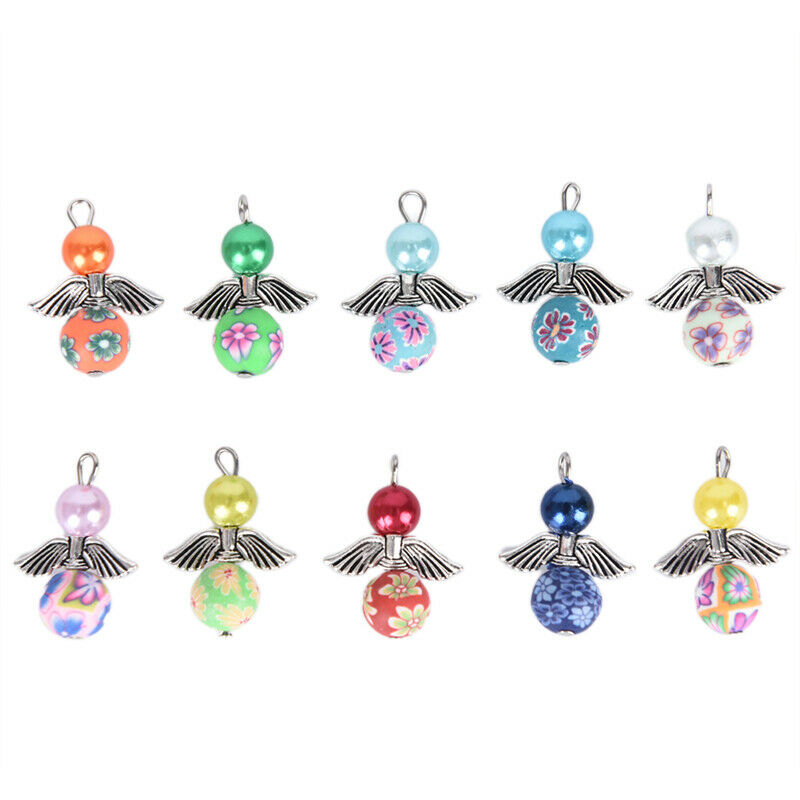 10Pcs Mixed Polymer Clay Dancing Angel Wings Charms Pendant DIY Jewelry Findi SJ