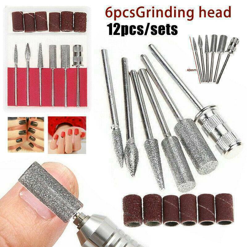 Pro Nail Art 6+6 Drill File Bits Tools Set For Acrylic Manicure Electric-Machine