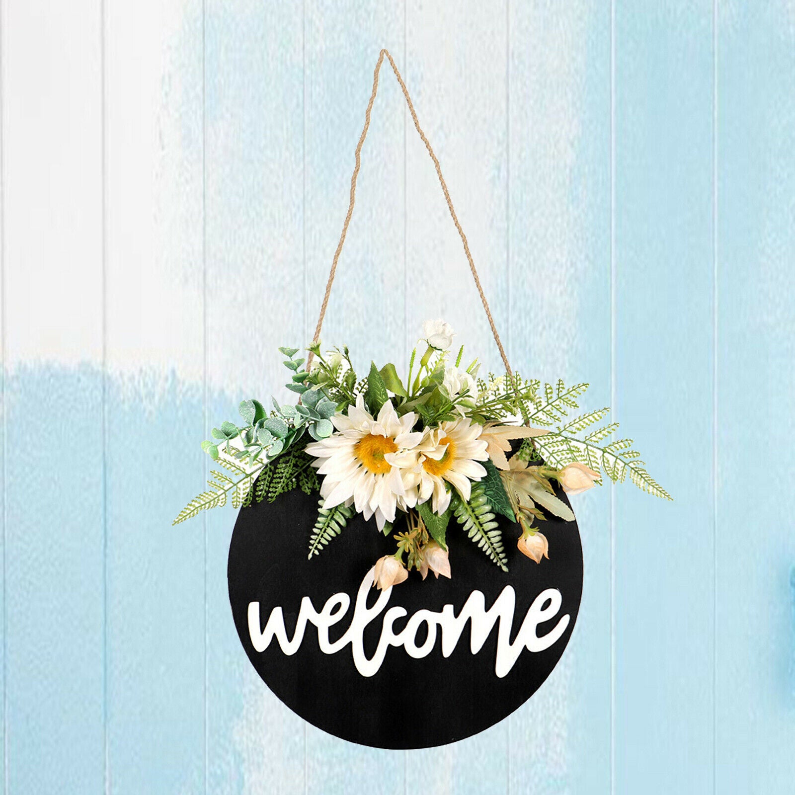 Wood Welcome Sign Sunflower Farmhouse Front Door Party New Year Decoration