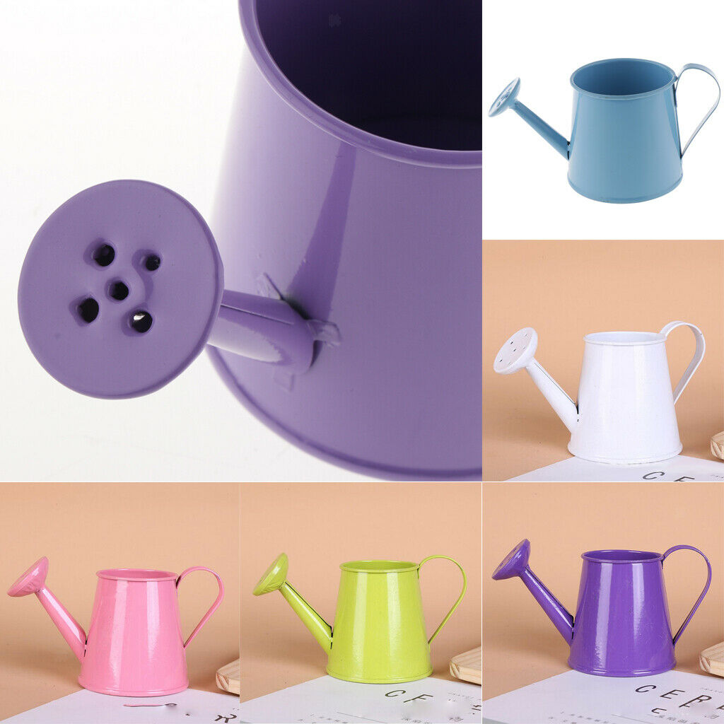 4xPastoral Style Colorful Tin Flower Pot Mini Bonsai Watering Can Pot